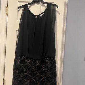 Calvin Klein Black Sleeveless Dress with Floral Pattern